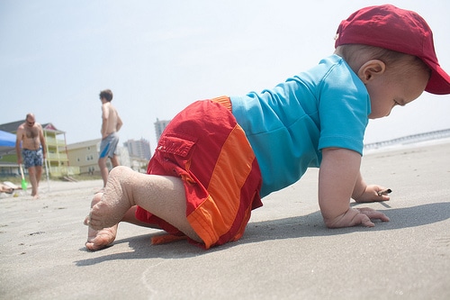 Crawling on the beach.